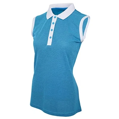 Image of Island Green Golf Ladies Sleeveless Breathable Flexible Moisture Wicking Deep Placket Polo Shirt Pool/White, Size 20