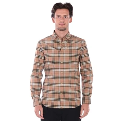 Image of Burberry Men&#039;s Cotton Long Sleeve Shirt Simpson 80209661 Check Beige XL