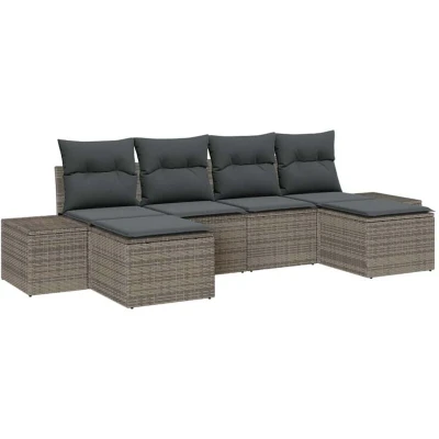 Image of vidaXL 6 Piece Garden Sofa Set with Cushions Grey Poly Rattan