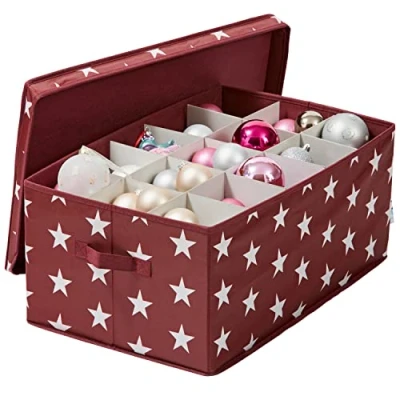 Image of LOVE IT STORE Storage Box for Christmas Baubles Packaging Reinforced with Cardboard 30 Compartments Red Stars 58 x 36 25 cm