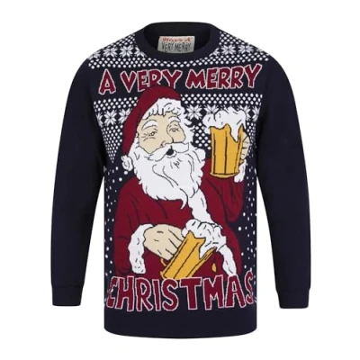 Image of Tokyo Laundry Merry Christmas Men&#039;s &#039;Merry Santa&#039; Novelty Knitted Crew Neck Xmas Jumper