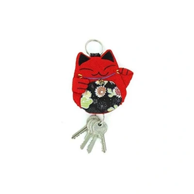 Image of Lachineuse Key Ring Japanese Maneki Neko Lucky Cat Design Mauve