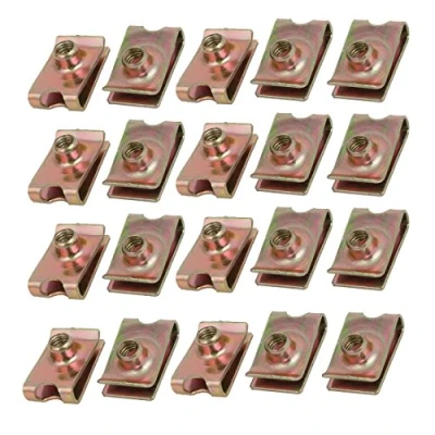 Image of sourcingmap 20pcs Speed Fastener Extruded U Nut Clip Zinc Plated Brass Tone for M6 Screw Bolt