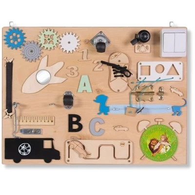 Image of NOVECRAFTO Wooden Busy Board For Toddlers, Activity Board, Sensory Toys Boys, Preschool Toddler Toys, Early Education Travel Learning Gift Baby Girls Boys
