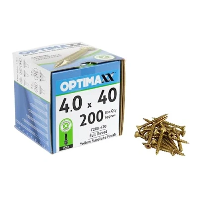 Image of 4.0 Optimaxx Extreme Performance Wood Screws 200PC Box (4.0x40mm, Zinc Plate &amp; Yellow Passivated, Pozi Screws)