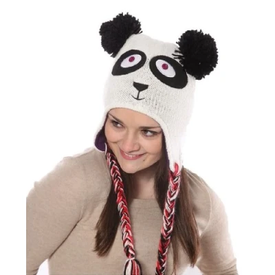 Image of Ladies/Girls Novelty Animal Knitted Peruvian Peru Thermal Ski Hats panda