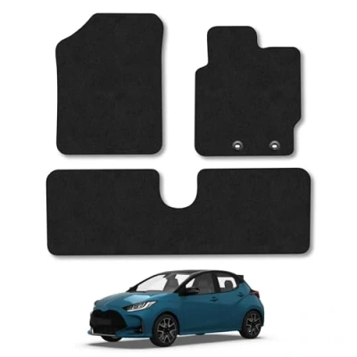 Image of Car Mats Compatible with Toyota Yaris (2011 2020) Tailored Fit Black Carpet Floor Set Accessory Custom 4 Pieces Anti Slip Backing &amp; Binding Trim Edge