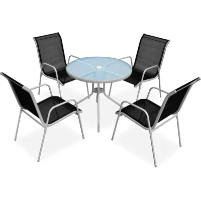 Image of vidaXL 5 Piece Outdoor Dining Set Steel Black