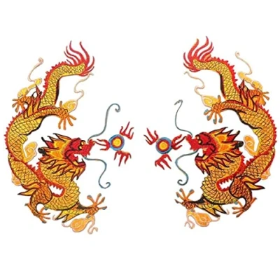 Image of 1 Pair Sew on or Iron Patch Applique Chinese Dragon Embroidered Patches for DIY Clothing Jeans Handbags