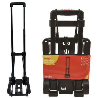 Image of Amtech Folding Hand Truck on Wheels for Moving Heavy Loads, Includes Cords to Secure Items, Durable, Lightweight, Collapsible Easy Transport in Car Boot (25kg Capacity)