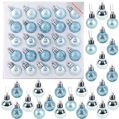 Image of Christmas Concepts® Pack of 25 25mm Mini Tree Baubles Shiny, Matte &amp; Glitter Decorated (Ice Blue)