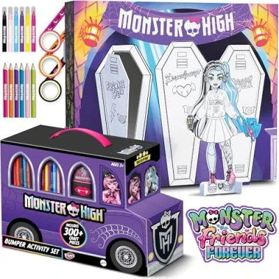 Image of Monster High by Bladez Toyz Bumper Activity Craft Set Create &amp; Customise with Stickers, Stampers Gems Includes Toys for Arts Crafts Fun Ideal Imagination Creative Play