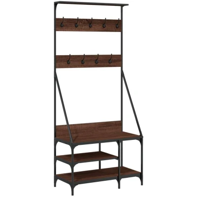 Image of vidaXL Clothes Rack with Shoe Storage Brown Oak 80x40x184 cm