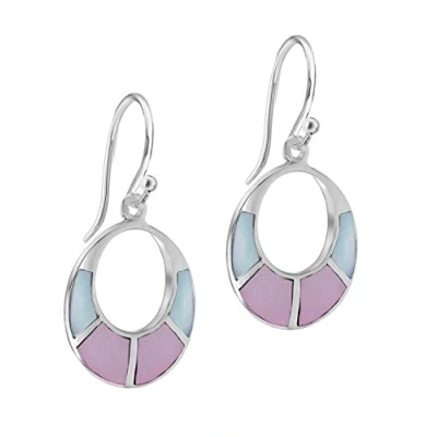 Image of Tuscany Silver Women&#039;s Sterling Pink and Blue Mother of Pearl 17 x 24 mm Cut Out Drop Earrings