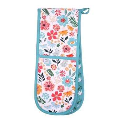 Image of RHS Cottage Garden Organic Cotton Double Oven Glove Multi