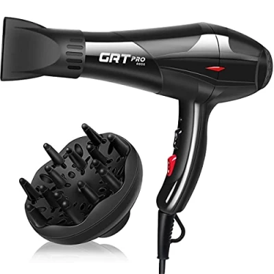 Image of Professional Hair Dryer 3500W Ionic Hairdryer AC Motor Blue Light Anion with 1 Diffuser &amp; 2 Nozzles Accessories, Overheating Protection Speeds 3 Heat Settings for Women Men Home Salon