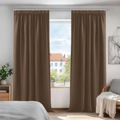 Image of Deconovo Window Treatment Bedroom Pencil Pleat Curtains Thermal Insulated Blackout for Kitchen Brown W55 x L79 Inch Pair