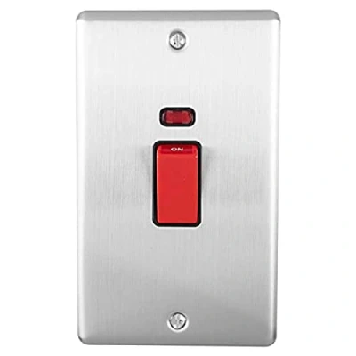 Image of Enhance Decorative Vertical 45A Switch With Neon Satin Stainless Finish Black Trim