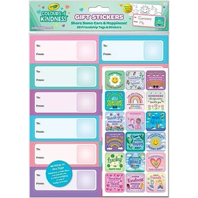 Image of Paper Projects Crayola gift stickers with Friendship tags Includes 36 and press out Perfect for gifting sharing friends