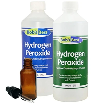 Image of Food Grade Hydrogen Peroxide 12% (11.97%) 500ml &amp; 3% with 30ml Amber Glass Dropper Bottle