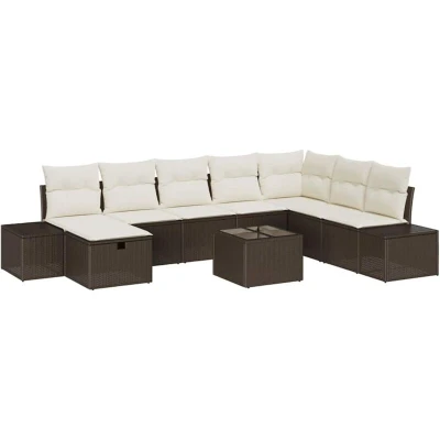 Image of vidaXL 9 Piece Garden Sofa Set with Cushions Brown Poly Rattan