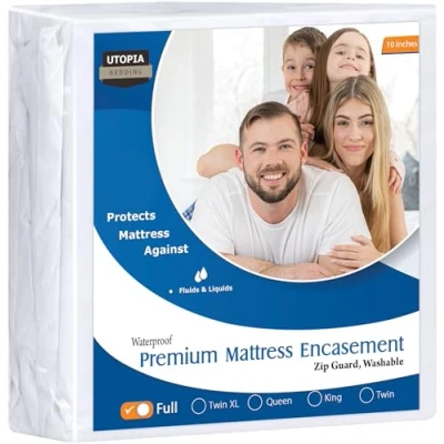 Image of Utopia Bedding Waterproof Mattress Encasement Full 137 x 190 25 cm, Premium Zippered Protector, Bed Bug and Dust Mite Proof Cover