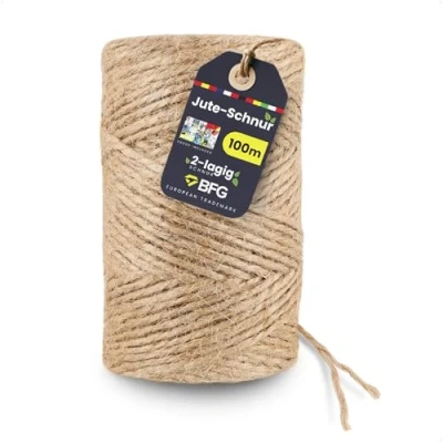 Image of BFG 100 m 2 mm Tear Resistant Ply Jute Cord, Brown Garden Cord for Plants &amp; Decorations, Yarn Packaging Crafts