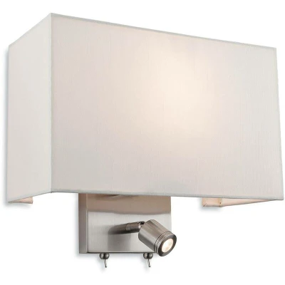 Image of Fargo 1 Light Indoor Wall with Reading Lamp Brushed Steel, Cream Shade, E27