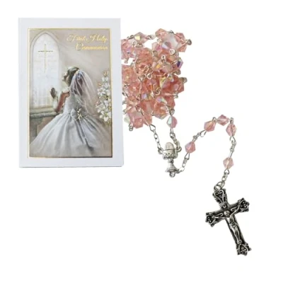 Image of Widdle Gifts First Holy Communion Rosary and How to Pray Card Gift Set Pink/Girl 1797