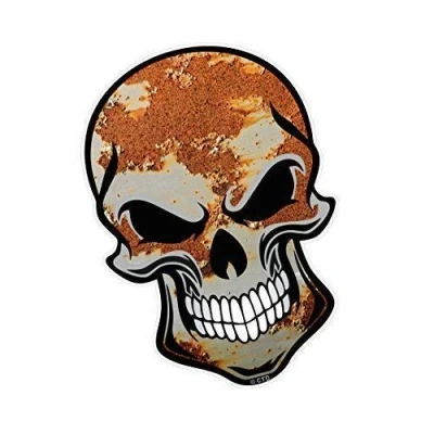 Image of Gothic Biker SKULL Design with Rusty Metal Rat Look Motif Vinyl Car Bike Sticker Decal 110x75mm