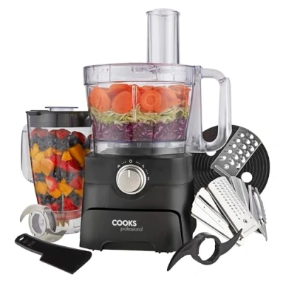 Image of Cooks Professional Food Processor 1000W Multifunctional Kitchen Chopper &amp; Blender for Chopping Slicing Grating Kneading Blending 2L Mixing Bowl 1.8L Jug Black…