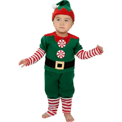 Image of Funidelia Elf Costume for Babies baby Christmas Costumes kids, accessory fancy dress &amp; props Halloween, carnival parties Size 0 6 months Green