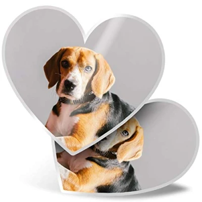Image of 2 x Heart Stickers 15 cm Cute Beagle Dog Puppy Portrait Fun Decals for Laptops,Tablets,Luggage,Scrap Booking,Fridges, 44756