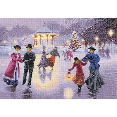 Image of Heritage JCXS1418 A 31x22cm Aida Christmas Skater Counted Cross Stitch Kit