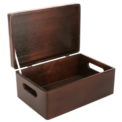 Image of Creative Deco Large Brown Wooden Storage Box 30 x 20 14 cm (+/ 1 cm) with Hinged Lid &amp; Handles Gift for Christmas Xmas Kitchen Wood Keepsake Memory Craft Chest