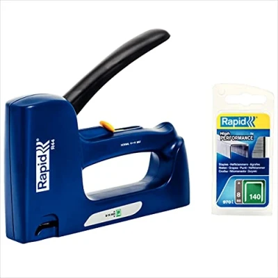 Image of Rapid Heavy Duty Manual Staple Gun R44 with 970 No. 140 Staples Included, Insulation and Plastic Wrap Tacker, Ergonomic Handle All Steel Interior Wear Parts, Made In Sweden (5000624)