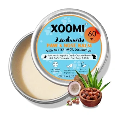 Image of XOOMI Paw &amp; Nose Balm for Dogs Cats Large 60ml Size Soothes Cracked Paws Dry Noses Lick Safe, 100% Natural Ingredients: Aloe, Shea Butter Coconut Oil Non Greasy Moisturising