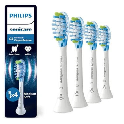 Image of Philips Sonicare C3 Premium Plaque Defence, Genuine Replacement Toothbrush Heads, White, 4 Pack, HX9044/87