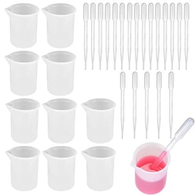 Image of 10 Pcs Silicone Measuring Cups Kit, 100 ml Epoxy Resin Mixing Cups, Measure Jugs Graduated for DIY Crafts Casting Jewelry Making, Moulds, with 20 Pipettes