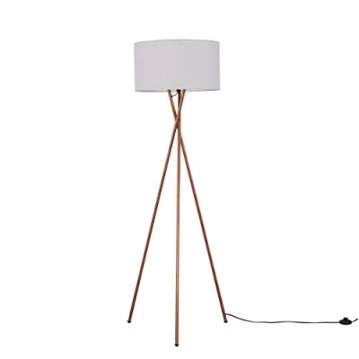 Image of MiniSun Modern Copper Metal Tripod Floor Lamp with a Pale Grey Shade Lamps &amp; Torchieres, Home Décor, Improvement Lifestyle Essential