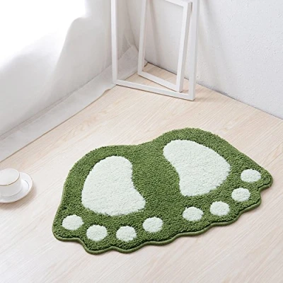 Image of ele ELEOPTION Non Slip Bath Mat, Fast Dry Bathroom kitchen Mats Lovely Feet Patterned Soft Comfortable Water Absorbent Stylish Backing for Bedroom, Kitchen, Hallway, Doorway, 67x48CM, Green