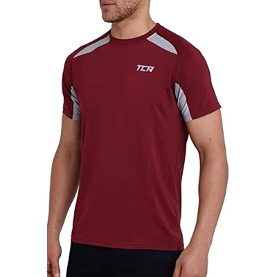Image of TCA Quick Dry T Shirt Gym Top for Men Short Sleeve Running Mens Clothes Sports Active wear, Lightweight Breathable Moisture Wicking Clothing Cabernet, L