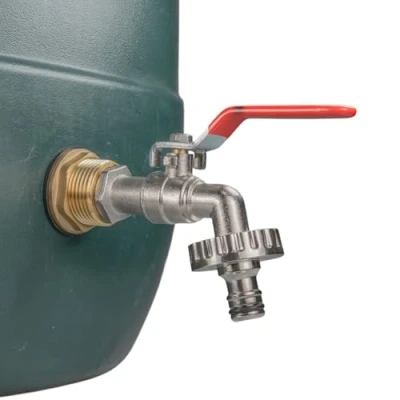 Image of 3/4&quot; Water Butt Replacement Faucet Brass Metal Lever tap with UK Bib Outlet &amp; Hose Barb Adapter,Quick Connect Garden Hosepipes (Lever (Quick Connector))