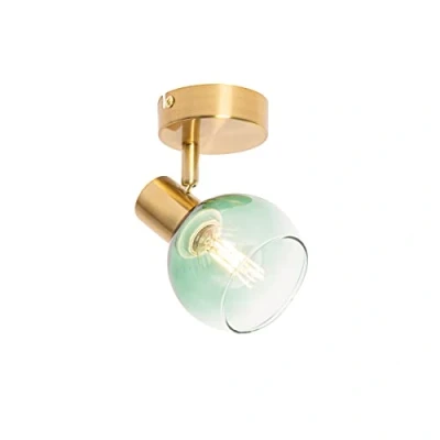 Image of Qazqa Art Deco Spotlight Ceiling Gold with Green Glass Vidro Suitable for LED E14 1 Way Light Steel Surface Mounted spotway Kitchen I Bedroom