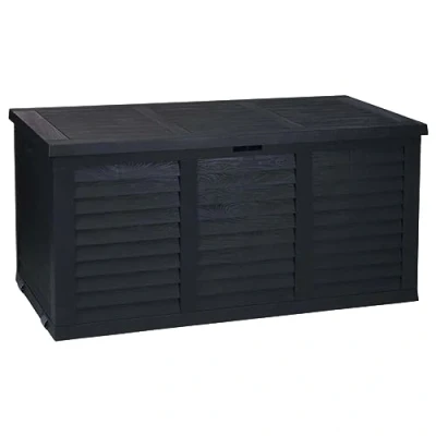 Image of Huismerk Verrijdbare tuinkussen opbergbox zwart hout look 380 Liter