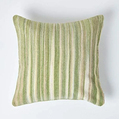 Image of HOMESCAPES Cotton Chenille Tie and Dye Cushion Cover Green 45 x cm or 18 inches