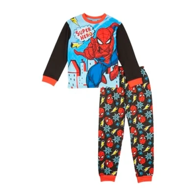 Image of Marvel Spiderman Boys Pyjamas PJs Set, Cotton Breathable Loungewear for Boys, Gifts 9 10 Years Black