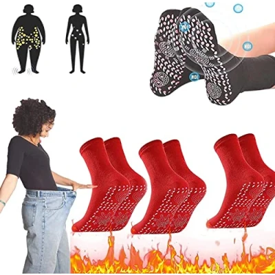 Image of 3 Pairs Tourmaline Slimming Health Sock, Acupressure Self Heating Shaping Socks, Soothing Feet Thermotherapeutic Socks Hyperthermia for Men Women (Red)