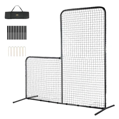 Image of VEVOR L Screen Baseball for Batting Cage, 7x7 ft Softball Safety Screen, Body Protector Portable with Carry Bag &amp; Ground Stakes, Heavy Duty Pitching Net Pitchers Protection