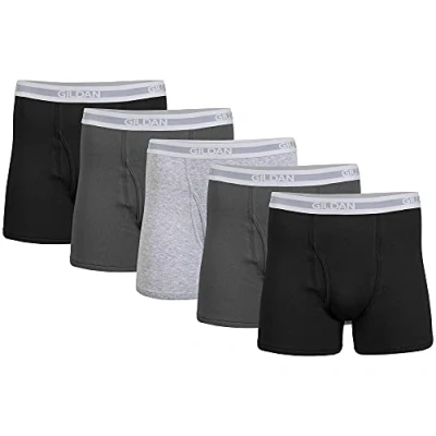 Image of Gildan Men&#039;s Underwear Boxer Briefs, Multipack, Black/Charcoal/Sport Grey (5 Pack, Shorter Length), L (Pack of 5)